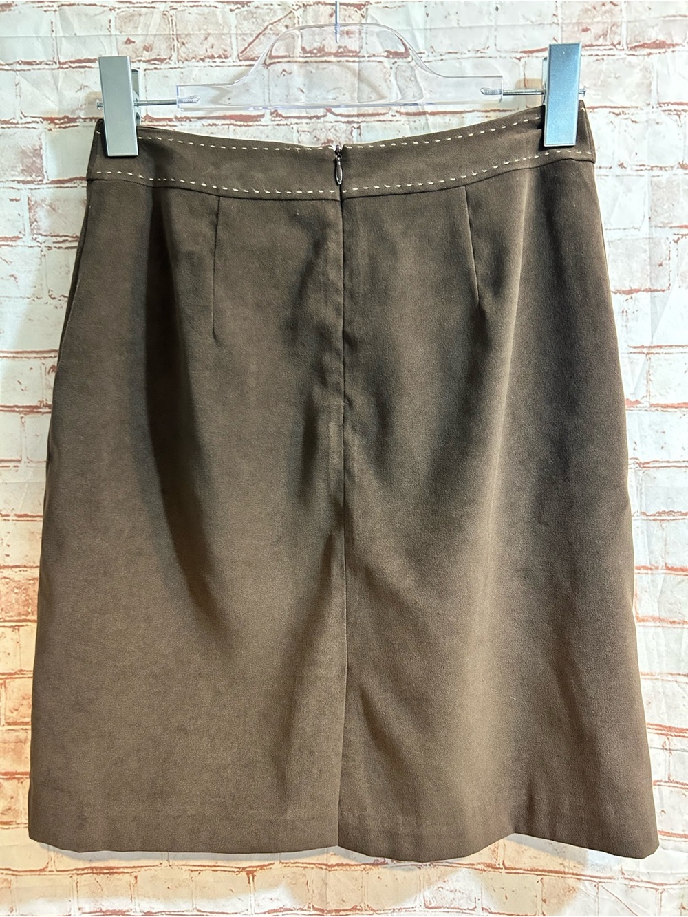 J. McLaughlin Brown Faux Suede Stitch Detail Coastal Cowgirl Chic Mini Skirt - Picture 10 of 10